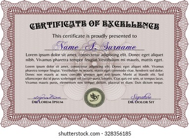Certificate template or diploma template. Money style.Retro design. With complex background. 