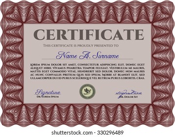 Certificate template or diploma template. Money style.Retro design. With complex background. 