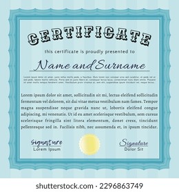 Certificate template or diploma template.  Perfect design.   Customizable, Easy to edit and change colors.  Light blue color.