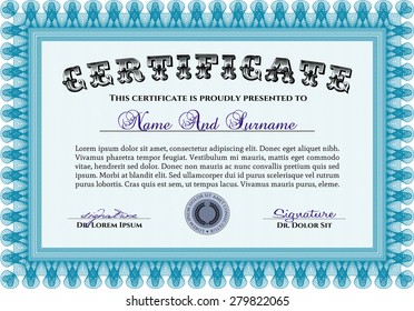 Certificate template or diploma template. Printer friendly. Border, frame.Excellent design. 