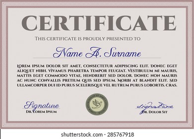 Certificate template or diploma template. With quality background. Artistry design. Money style.