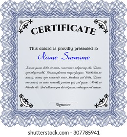 Certificate template or diploma template. Retro design. Diploma of completion.With complex linear background. 