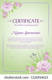 Certificate template and diploma. In the style of decorative flowers. Vector illustration 