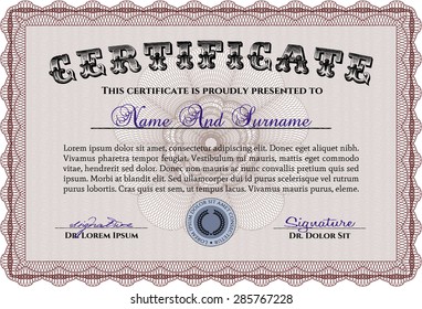 Certificate template or diploma template. Superior design. With guilloche pattern and background. Vector pattern that is used in money and certificate.