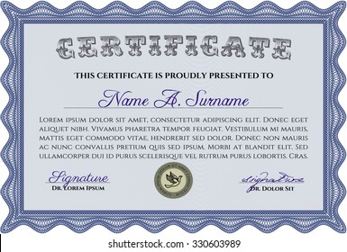 Certificate template or diploma template. Superior design. Vector pattern that is used in money and certificate.With background. 
