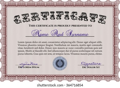 Certificate template or diploma template. Superior design. With complex linear background. Customizable, Easy to edit and change colors.