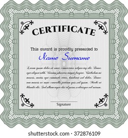 Plantilla de certificado o plantilla de diploma. Diseño superior. Fondo complejo. Patrón vectorial que se utiliza en moneda y diplomas.Color verde.