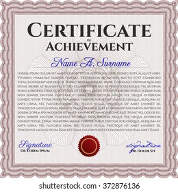 Certificate template or diploma template. Superior design. Complex background. Vector pattern that is used in currency and diplomas.Red color.