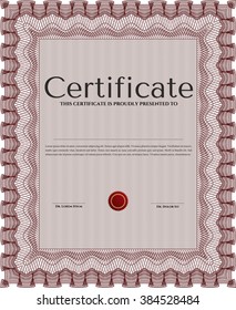 Plantilla de certificado o plantilla de diploma. Diseño superior. Patrón vectorial que se utiliza en moneda y diplomas.Fondo complejo. Color rojo.