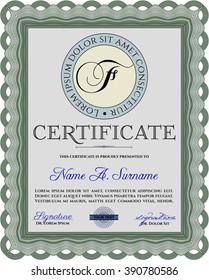 Certificate template or diploma template. Superior design. Complex background. Vector pattern that is used in currency and diplomas.Green color.