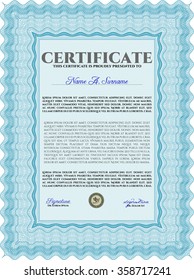 Certificate template or diploma template. Vector pattern that is used in currency and diplomas.Lovely design. With complex linear background. 