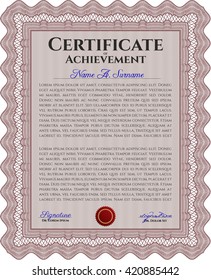 Certificate template or diploma template. Vector pattern that is used in currency and diplomas.Complex background. Superior design. Red color.