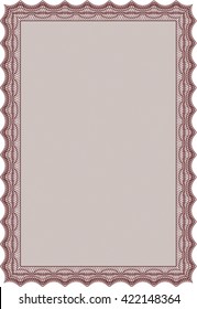 Certificate template or diploma template. Vector pattern that is used in currency and diplomas.Complex background. Beauty design. Red color.