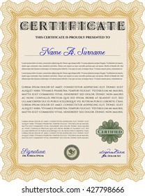 Certificate template or diploma template. Vector pattern that is used in currency and diplomas.Superior design. Complex background. Orange color.
