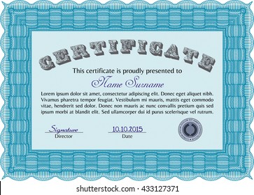 Certificate template or diploma template. Vector pattern that is used in currency and diplomas.Complex background. Superior design. Light blue color.