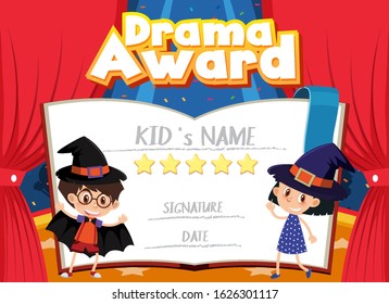 Certificate Template For Drama Award With Kids On Stage Illustration