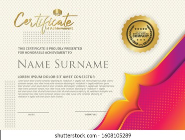 certificate template with dynamic  and uturistic texture pattern background, diploma,Vector illustration