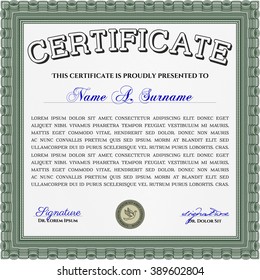 Certificate template. Easy to print. Cordial design. Customizable, Easy to edit and change colors. Green color.