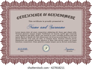 Certificate template. Easy to print. Cordial design. Customizable, Easy to edit and change colors. Red color.