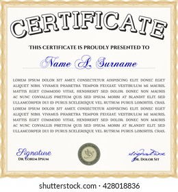 Plantilla de certificado. Fácil de imprimir. Buen diseño. Personalizable, fácil de editar y cambiar los colores. Color naranja.