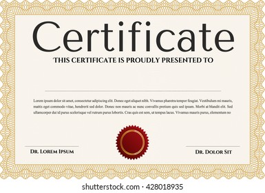 Certificate template. Easy to print. Nice design. Customizable, Easy to edit and change colors. Orange color.