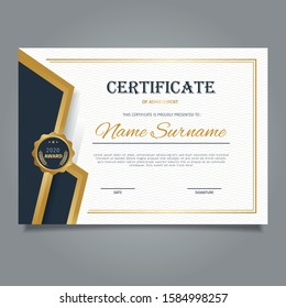 Certificate template in elegant black and gold patterns with badges, Diploma design graduations, awards