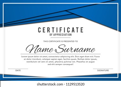 Certificate template in elegant blue color with abstract borders, frames. Certificate of appreciation, award diploma design template. Vector