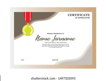Certificate template in elegant brown and white with gold medal. Award certificate  award diploma design template. Vector
