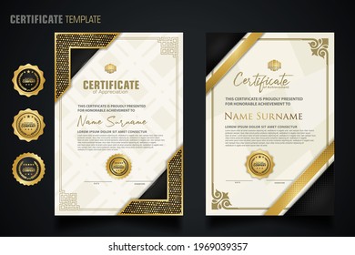 certificate template with elegant corner frame and Luxury realistic texture pattern, diploma and premium badges design. Vector illustration