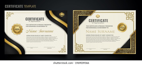certificate template with elegant corner frame and Luxury realistic texture pattern, diploma and premium badges design. Vector illustration