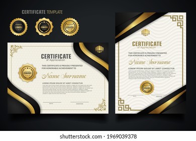 certificate template with elegant corner frame and Luxury realistic texture pattern, diploma and premium badges design. Vector illustration