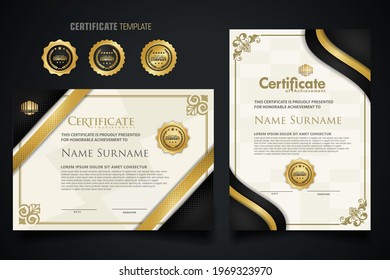 certificate template with elegant corner frame and Luxury realistic texture pattern, diploma and premium badges design. Vector illustration