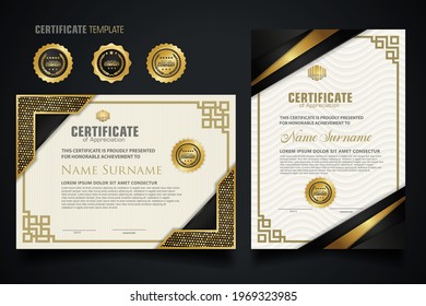 certificate template with elegant corner frame and Luxury realistic texture pattern, diploma and premium badges design. Vector illustration