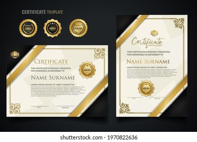 certificate template with elegant corner frame and Luxury realistic texture pattern, diploma and premium badges design. Vector illustration