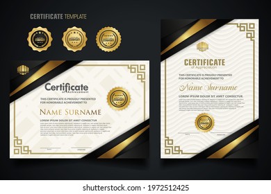 certificate template with elegant corner frame and Luxury realistic texture pattern, diploma and premium badges design. Vector illustration