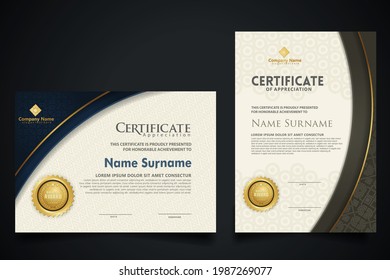 certificate template with elegant corner frame and Luxury realistic texture pattern, diploma and premium badges design. Vector illustration