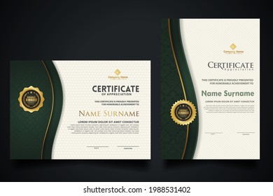 plantilla de certificado con marco de esquina elegante y diseño de textura realista de lujo, diploma y distintivos premium. Ilustración del vector