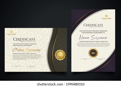 certificate template with elegant corner frame and Luxury realistic texture pattern, diploma and premium badges design. Vector illustration