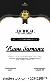 Certificate template. Elegant design for appreciation diploma award with medal. Vector illustration.