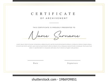 Certificate template with elegant design style and golden frame, appreciation for business and education.