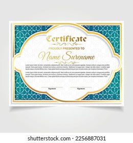 Certificate template in elegant Golden and blue colors. Certificate of appreciation, award diploma design template