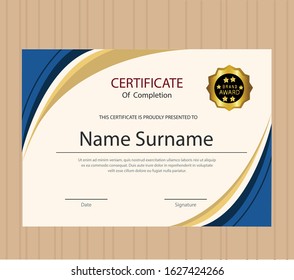 Certificate template in elegant red colors with golden medal.