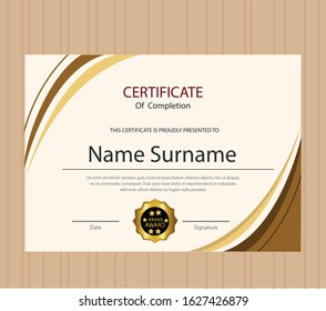 Certificate template in elegant red colors with golden medal.