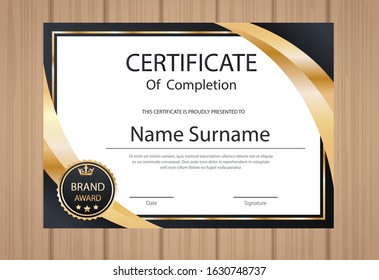 Certificate template in elegant red colors with golden medal.