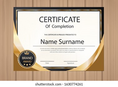 Certificate template in elegant red colors with golden medal.