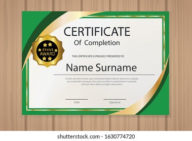 Certificate template in elegant red colors with golden medal.