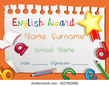 Certificate template for English award illustration