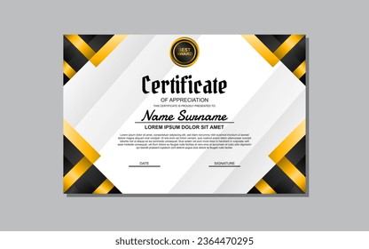 A certificate template featuring an elegant gold and black design. Suitable for creating professional certificates for awards, achievements, and recognition in various industries.