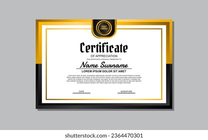 A certificate template featuring an elegant gold and black design. Suitable for creating professional certificates for awards, achievements, and recognition in various industries.