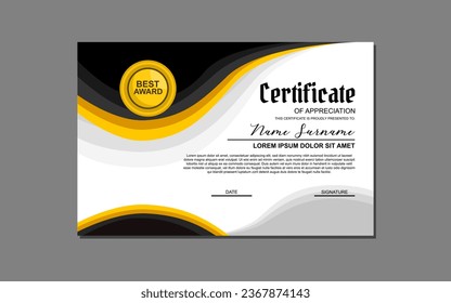 A certificate template featuring an elegant gold and black design. Suitable for creating professional certificates for awards, achievements, and recognition in various industries.